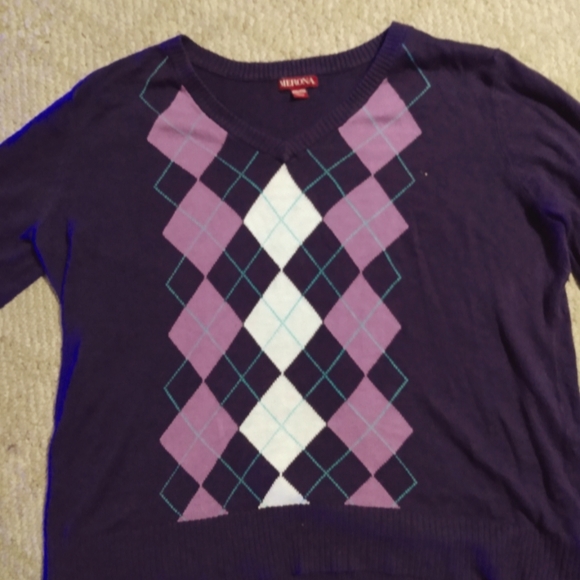 Argyle Purple XL V Neck Knit Sweater - Picture 2 of 2